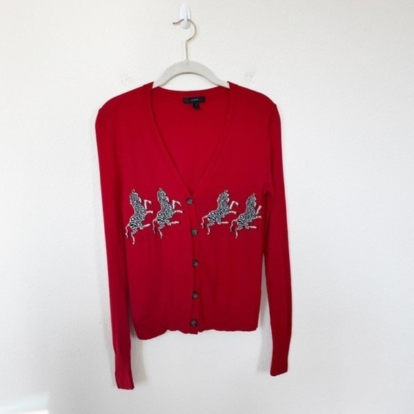 [J. Crew] Merino Wool Zebra Novelty Print Cardigan - Picture 2 of 13